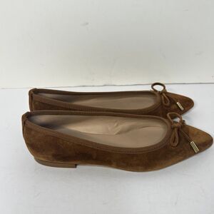 Riccardo Boccia Suede Ballet Flats Pointed Toe Bow Gold Accents Brown Womens